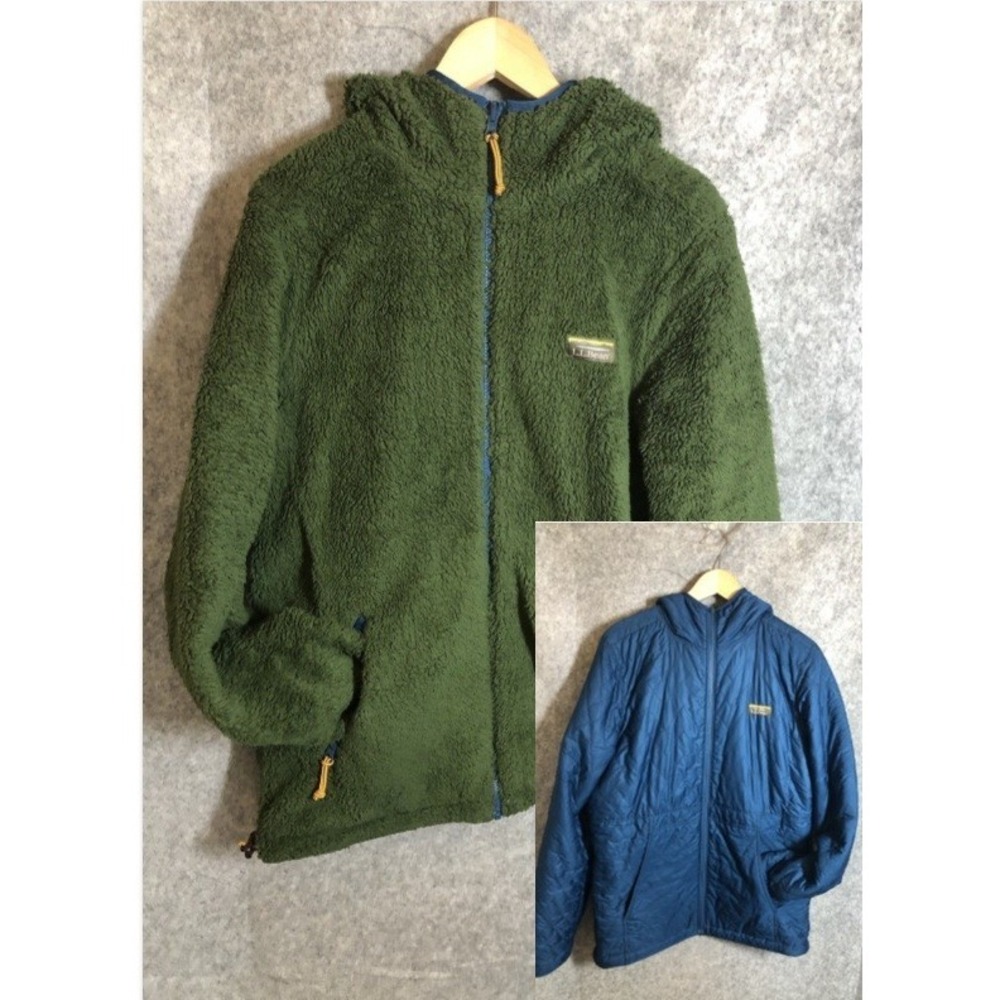 L.L. Bean Jacket Mens Blue MT Quilted Mountain Bound Reversible Fleece Coat